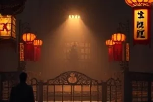 镜中借宿剧照：镜面里映出的另一间房间与开门的手